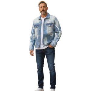 Mackeen Mens Venice Rhinestones Blue Denim Jacket Sz XXL Distressed Thunder NWOT